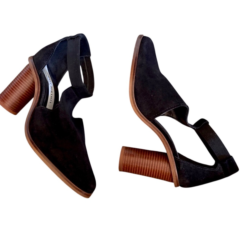 Matt Bergson Women's Black Suede Block Heel Ankle Strap Pull-On Shoes